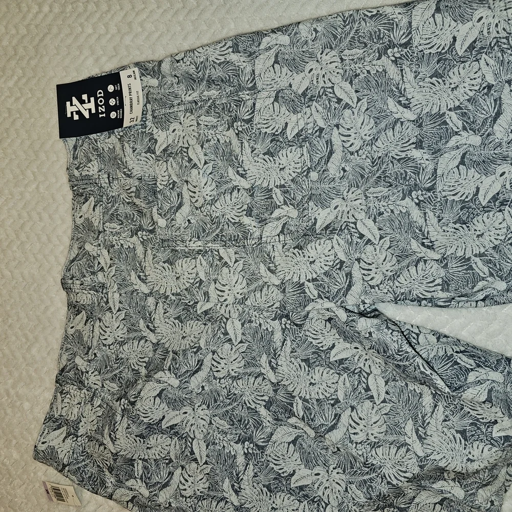 Gray And Blue  Leaf Print Pants